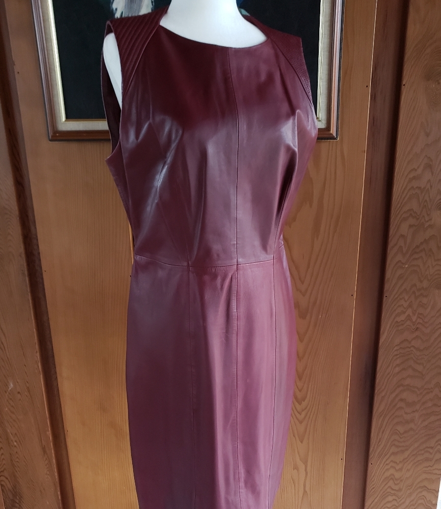 Hugo boss burgundy leather dress.